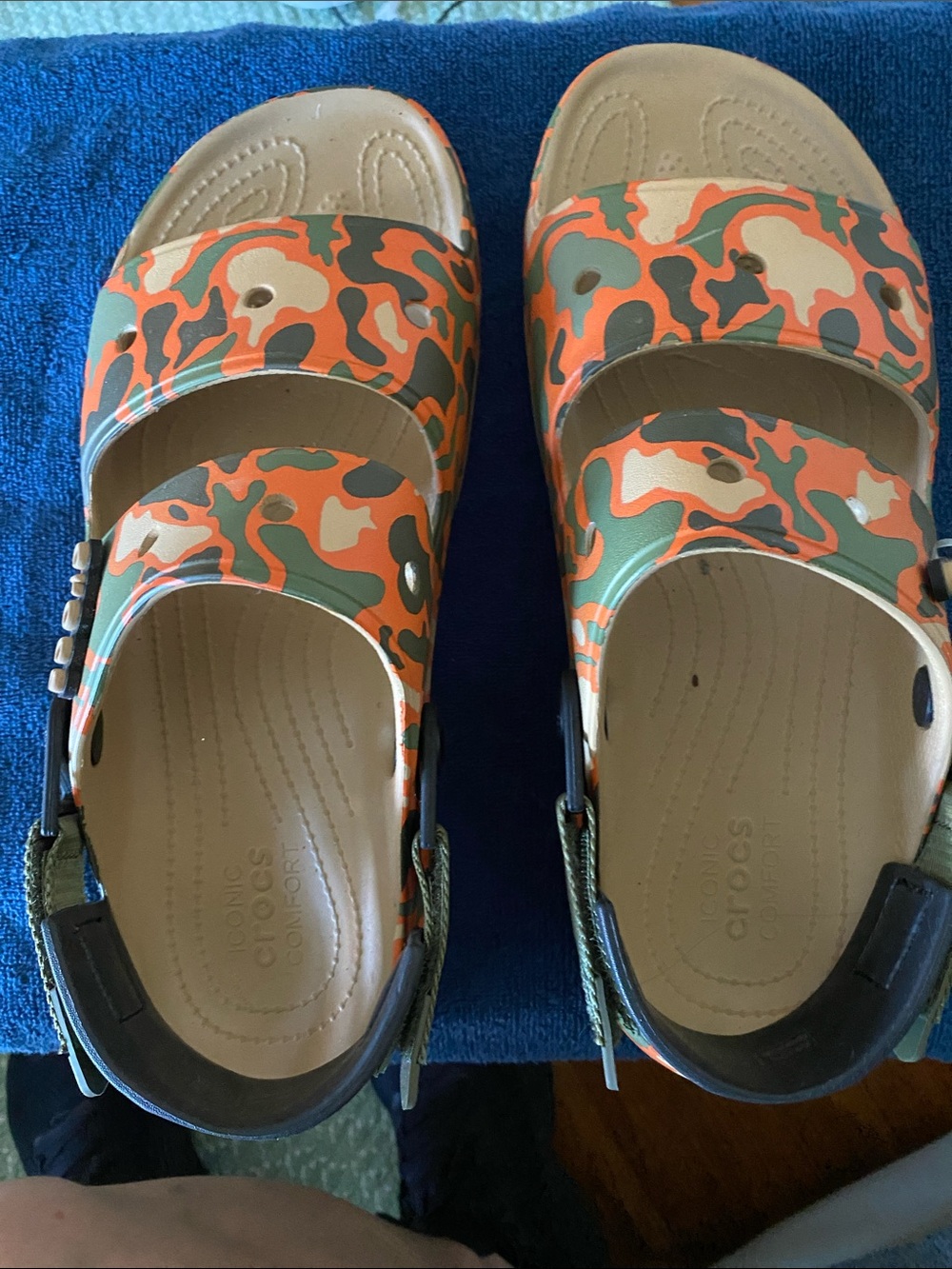CROCS Orange & Green Camo Double-Strap Slide Sandals